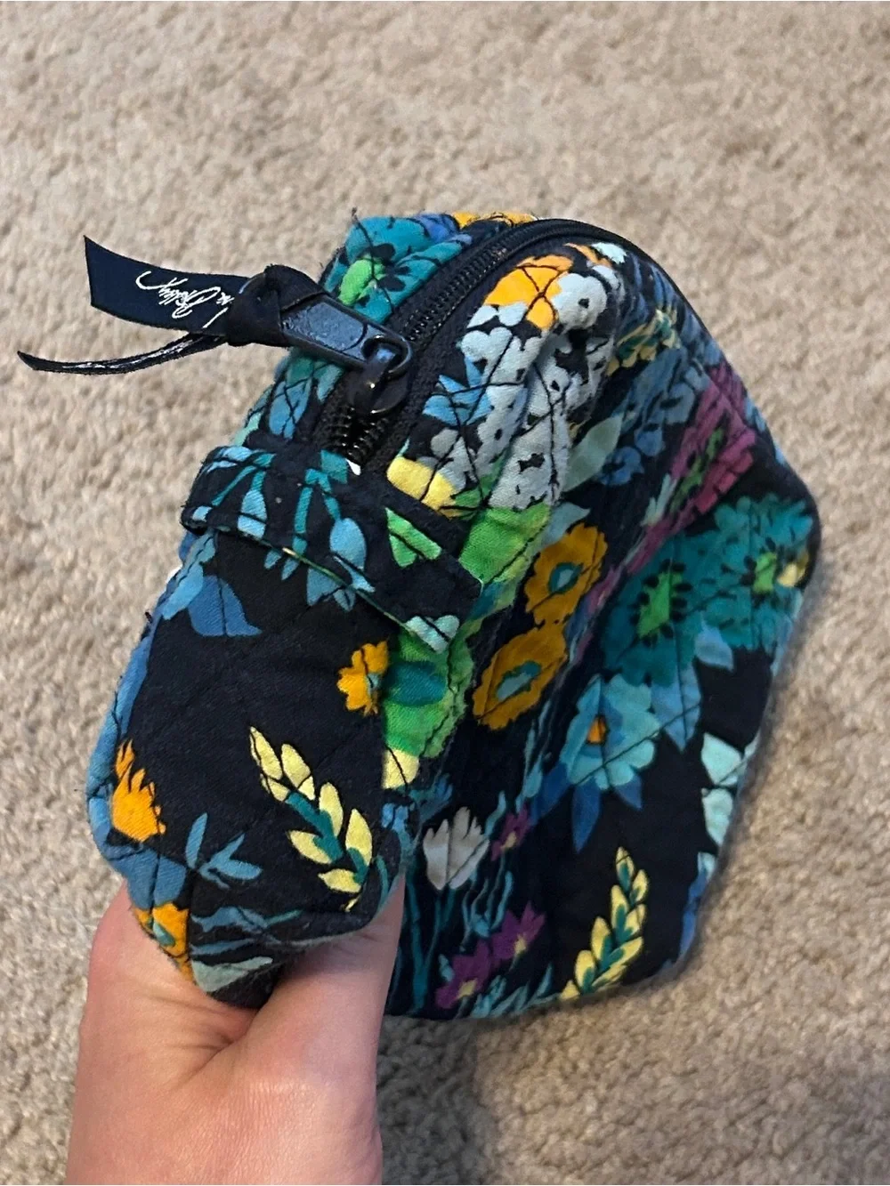 Quilted Vera Bradley Floral Cosmetic Pouch bag in Navy, Blue, Green & Purple
